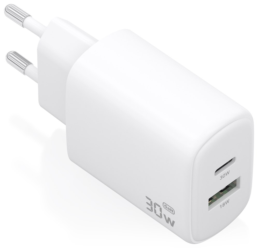 Cargador de pared Aisens Cargador GaN 30W USB-C USB-A Blanco