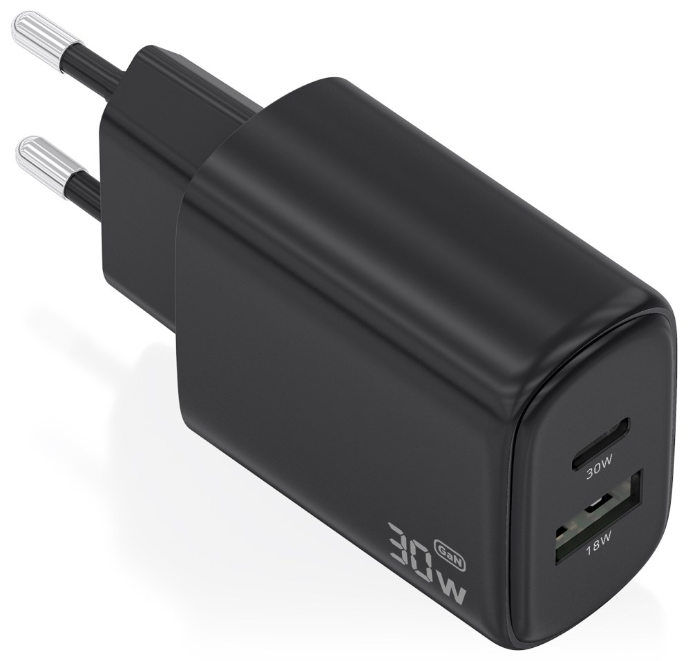 Cargador de pared Aisens Cargador GaN 30W USB-C USB-A Negro