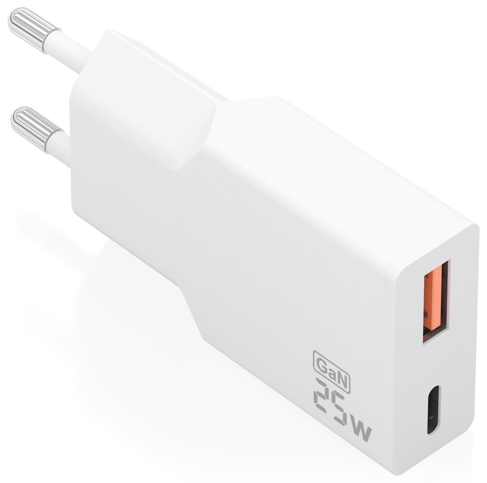 AISENS Cargador Ultra Delgado GaN 25W, 1xUSB-C PD3.0 QC4.0, 1xUSB-A QC3.0, Blanc