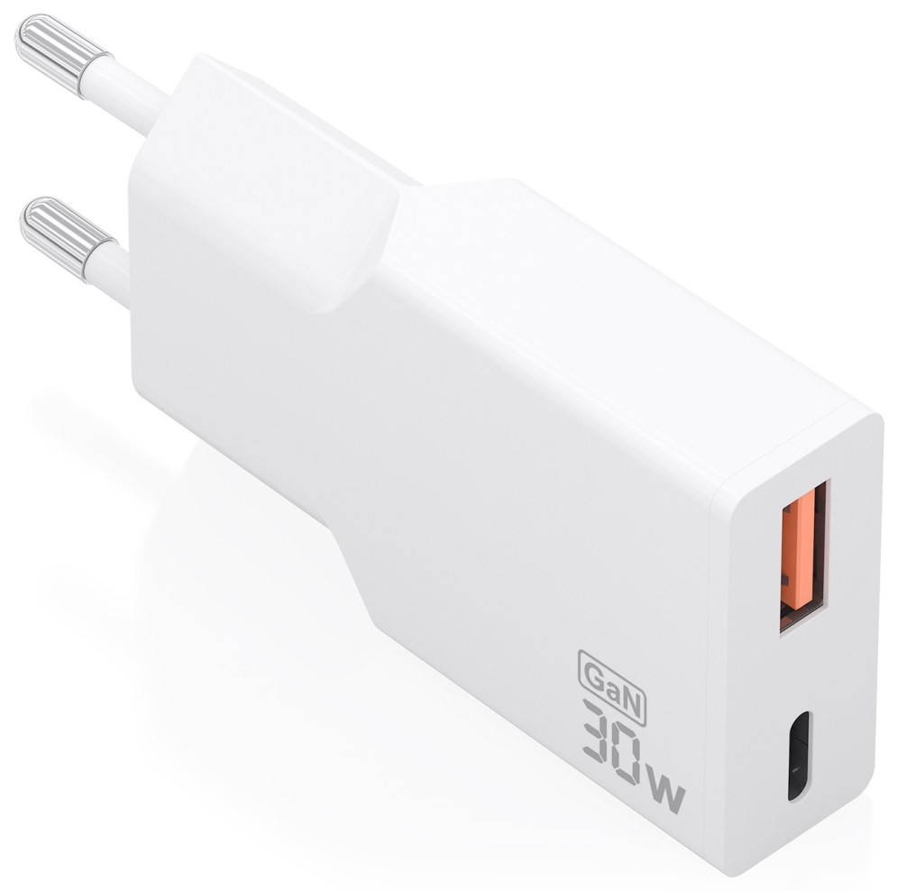 Cargador de pared Aisens Cargador Ultra Delgado GaN 30W USB-C USB-A Blanco