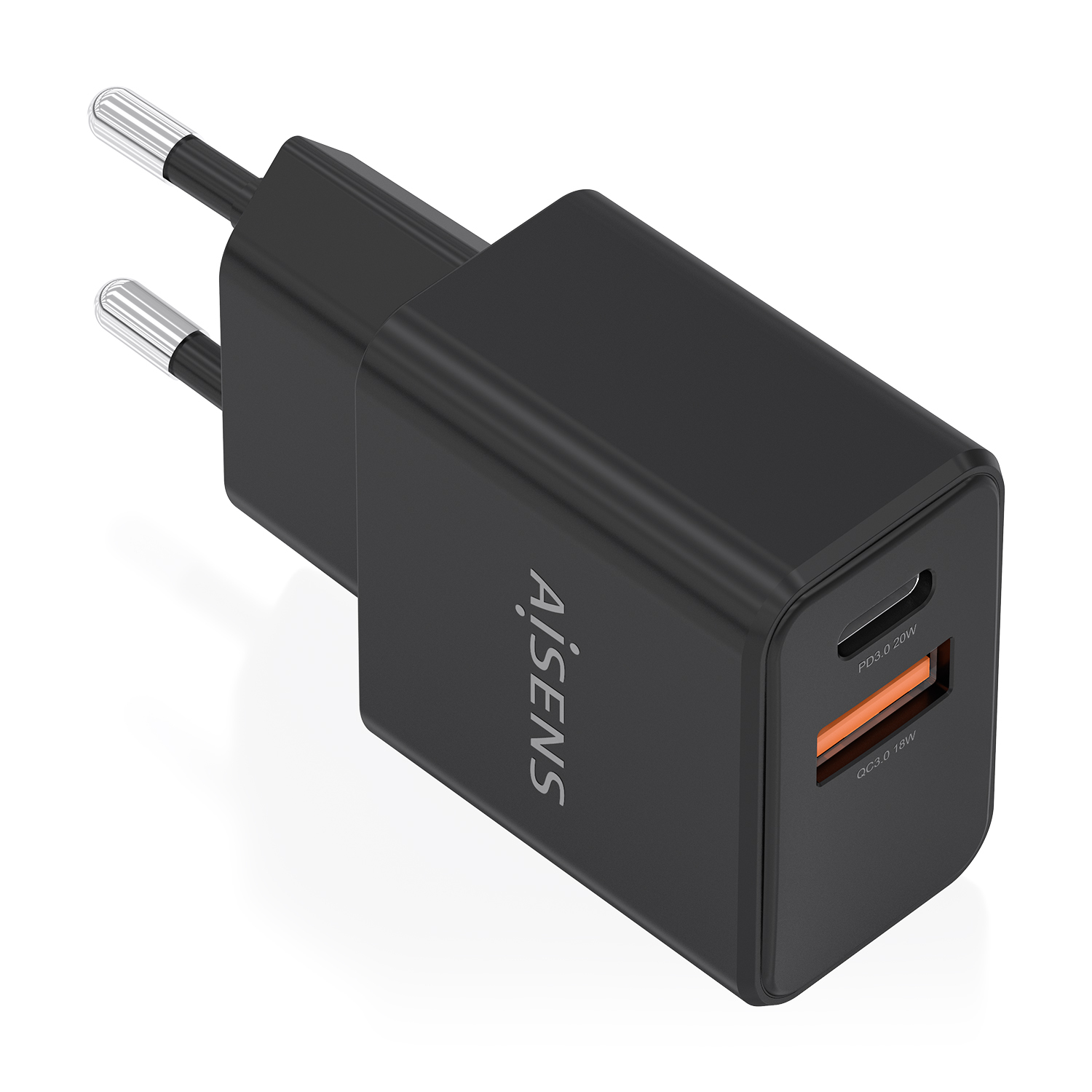Cargador de pared Aisens Cargador GaN 20W USB-C USB-A Negro