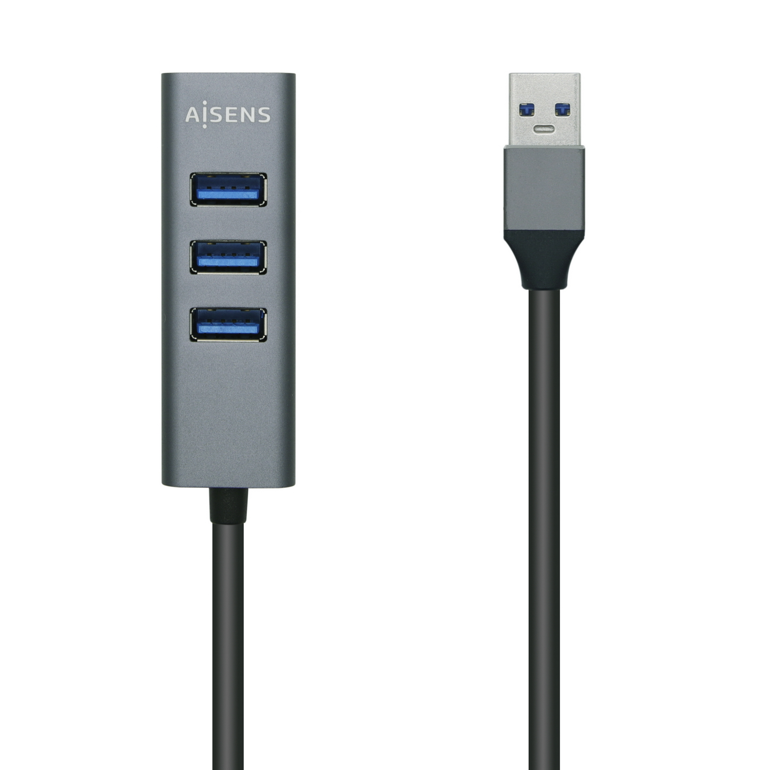 Hub USB AISENS USB 3.0 4 puertos Tipo A Aluminio Gris