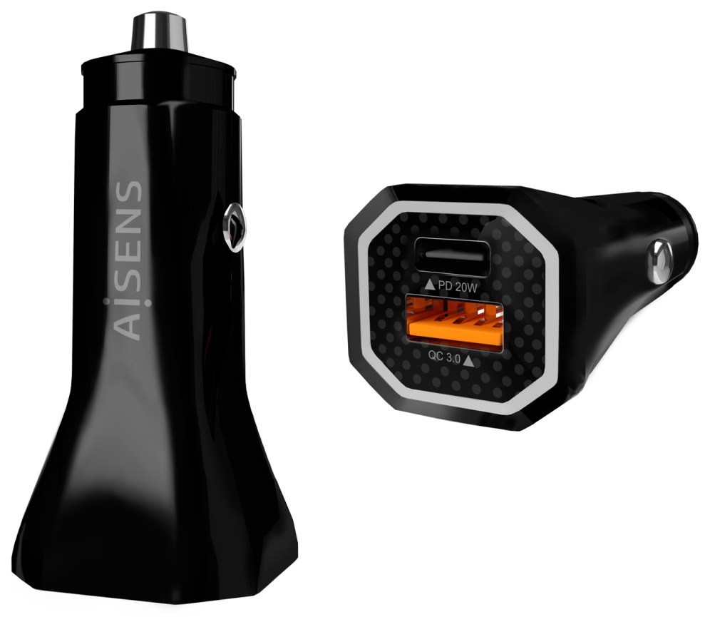 Cargador de coche Aisens 38W USB-C USB-A Negro