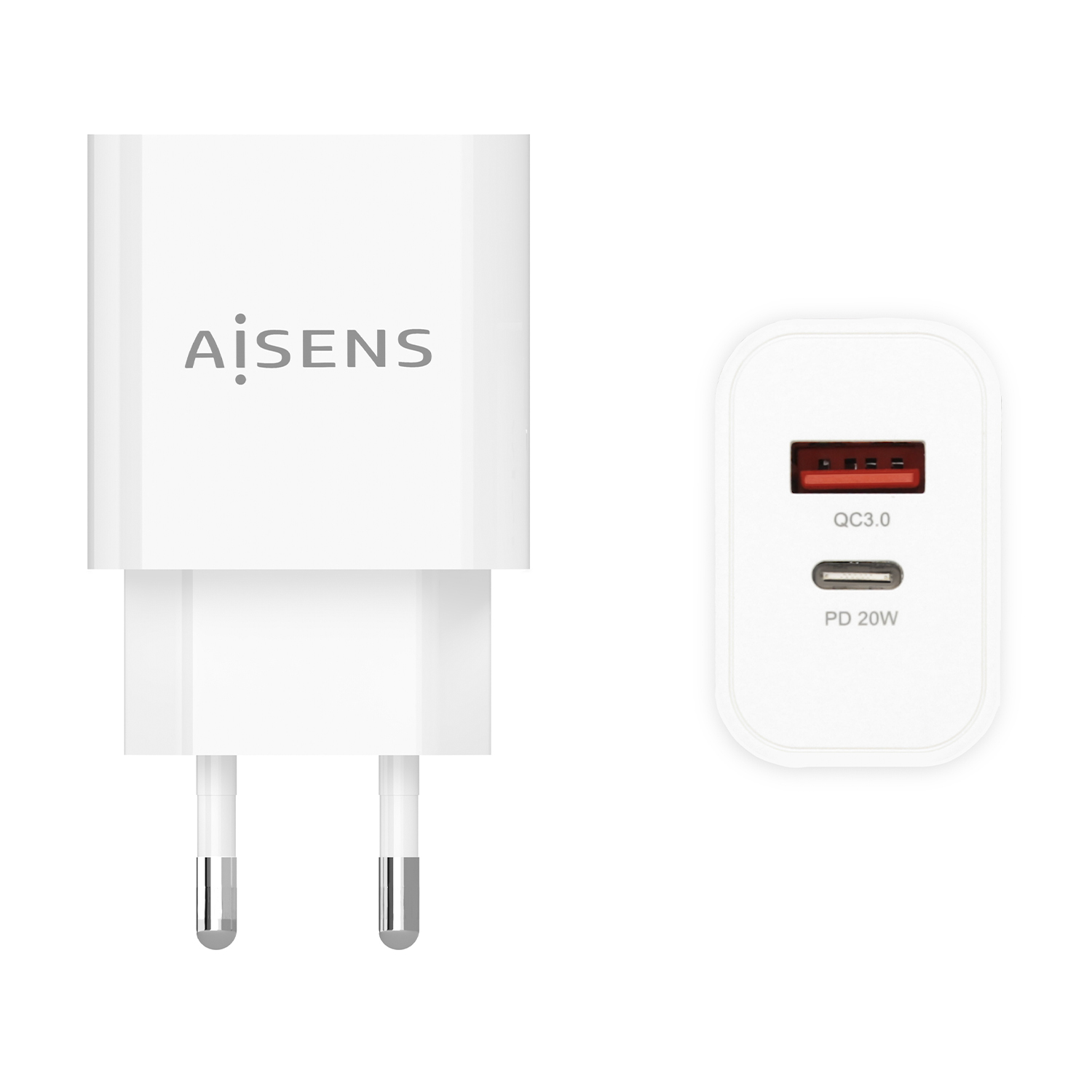 Cargador de pared Aisens Cargador 20W USB-C USB-A Blanco