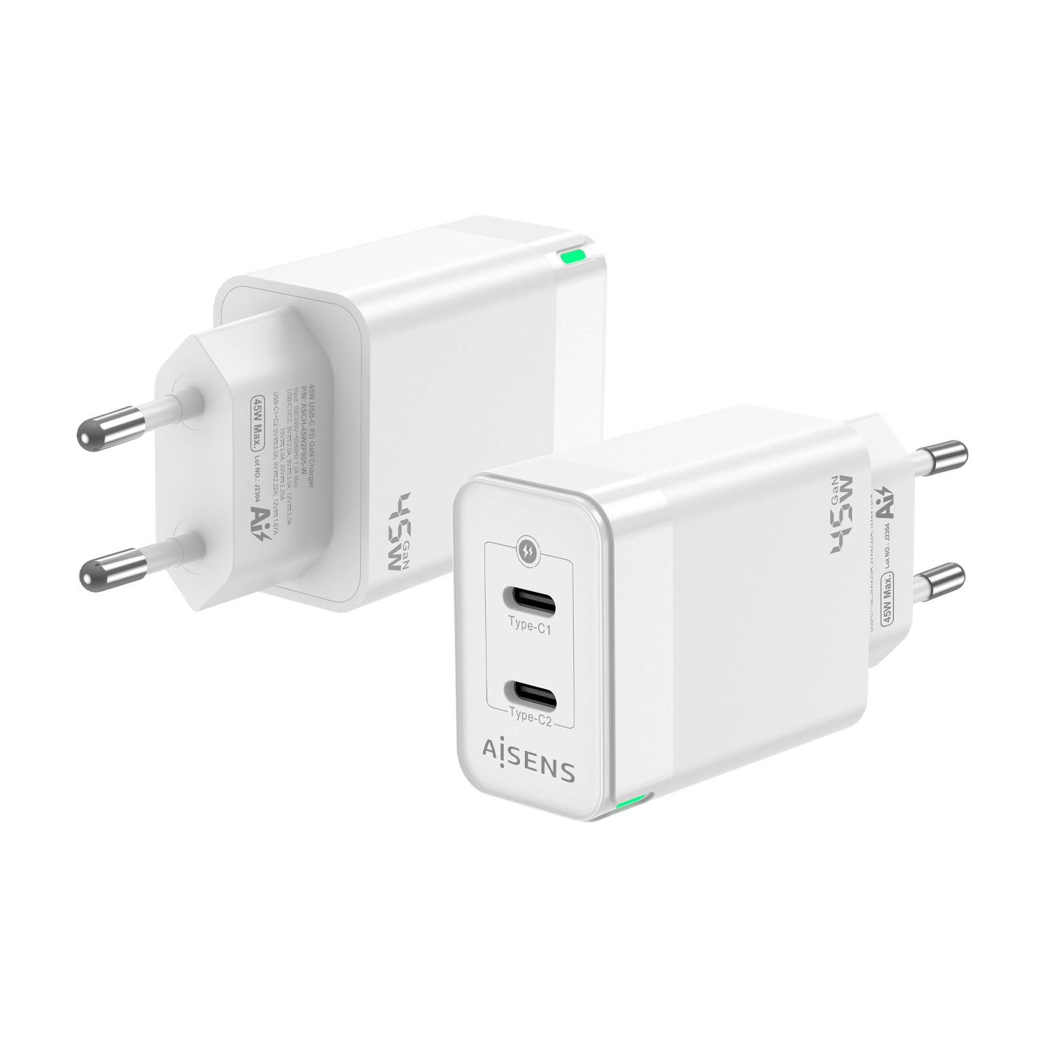 Cargador de pared Aisens Cargador GaN 45W USB-C Blanco