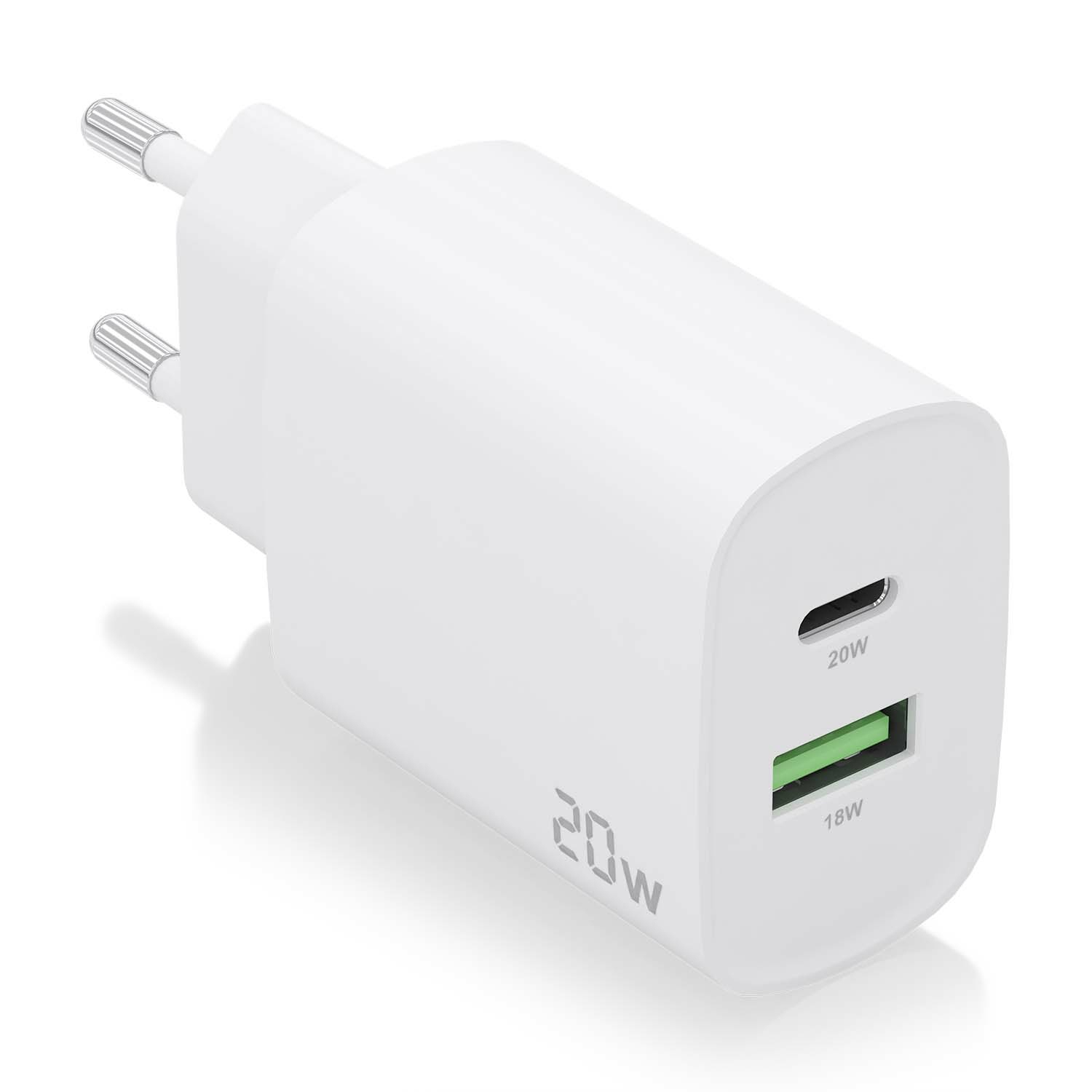 Cargador de pared Aisens A110-0754 USB-C USB-A Blanco 20W