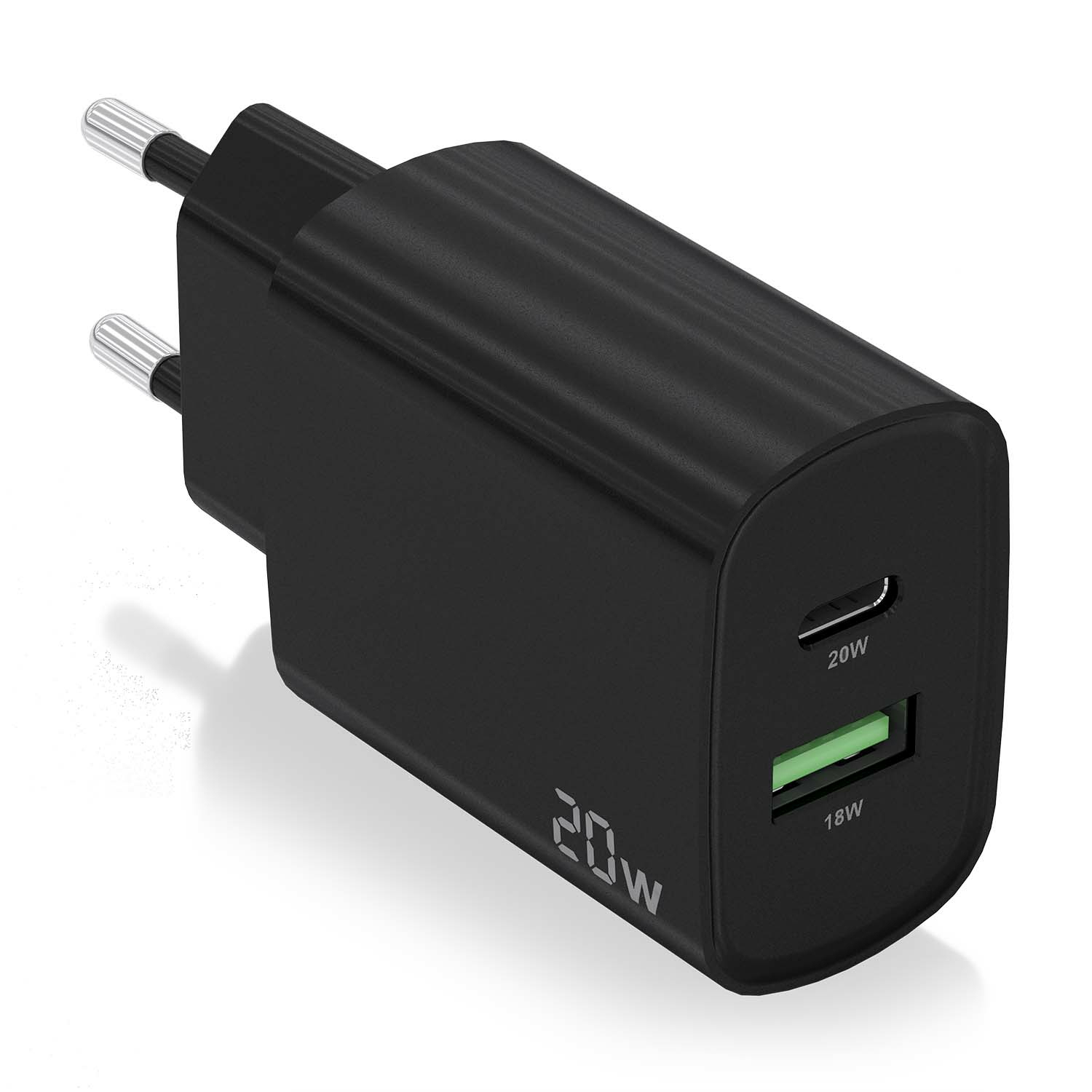 Cargador de pared Aisens A110-0755 USB-C USB-A Negro 20W