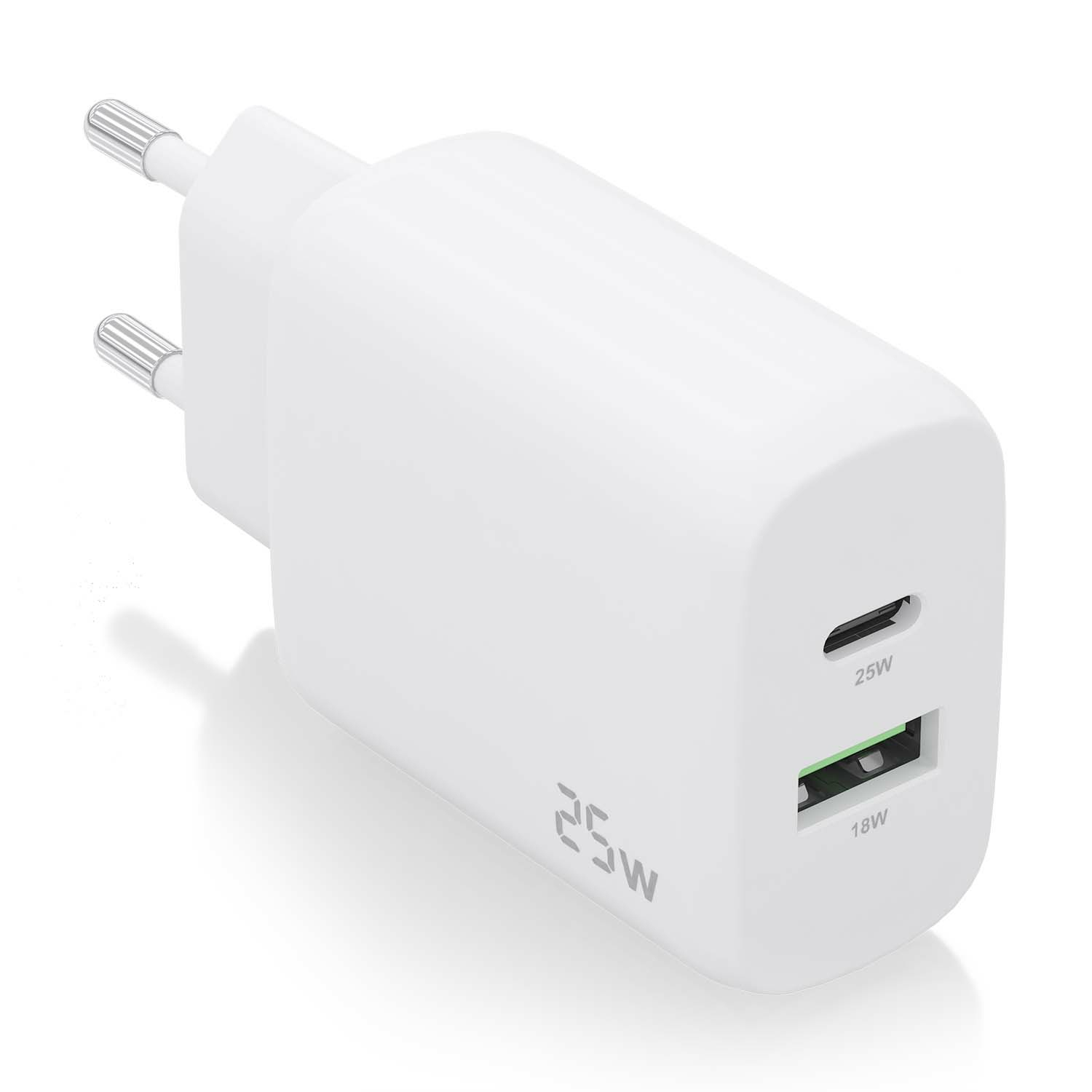 Cargador de pared Aisens A110-0758 USB-C USB-A Blanco 25W