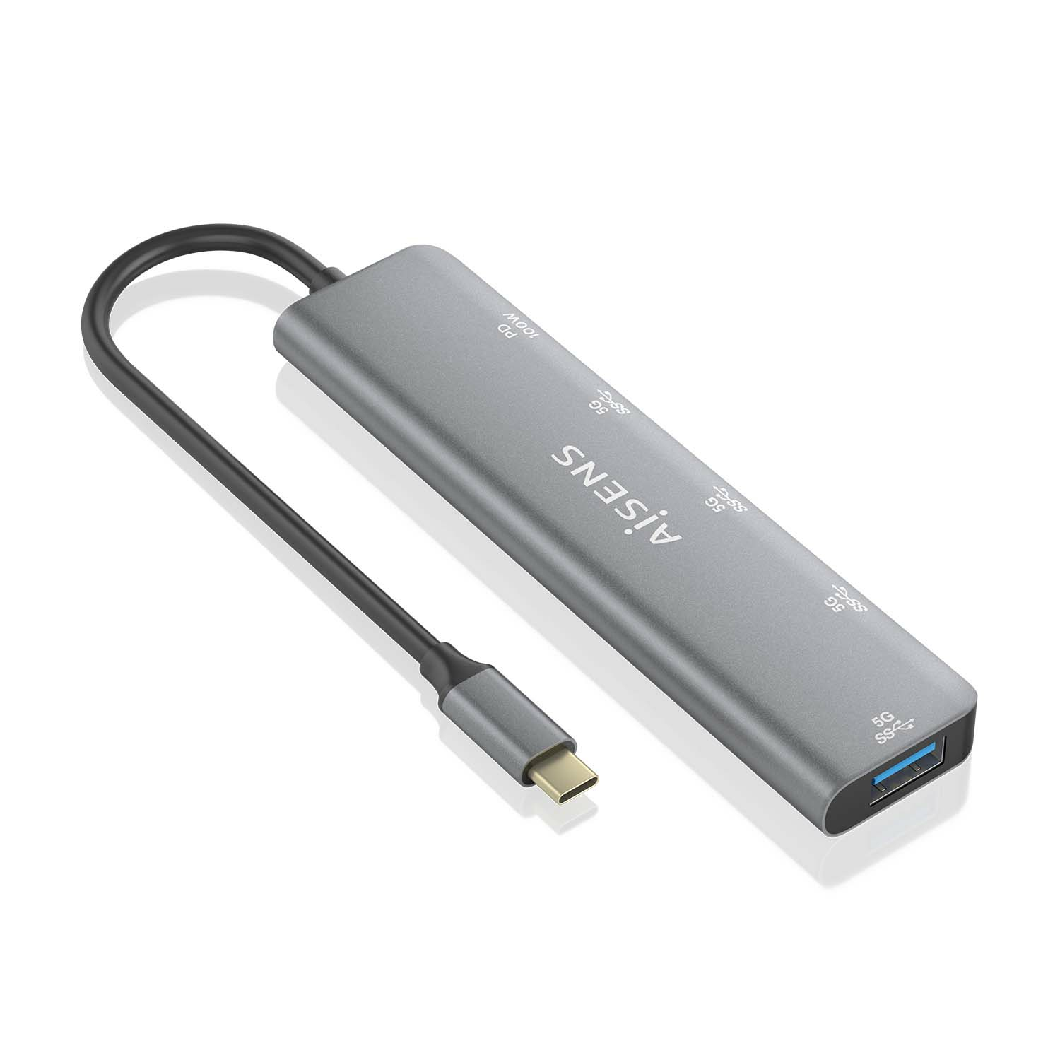 Hub USB AISENS A109-0857 USB 3.2 Gen 1 Type-C 5 puertos Power Delivery 100W Gris