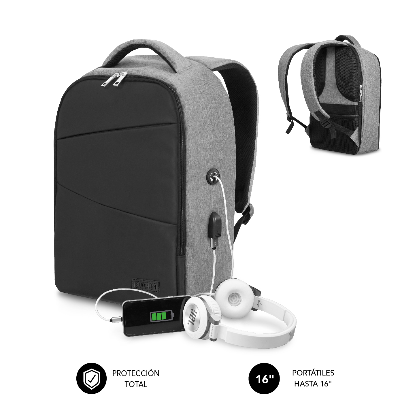 Mochila Subblim Secure V2 AP 16" Gris