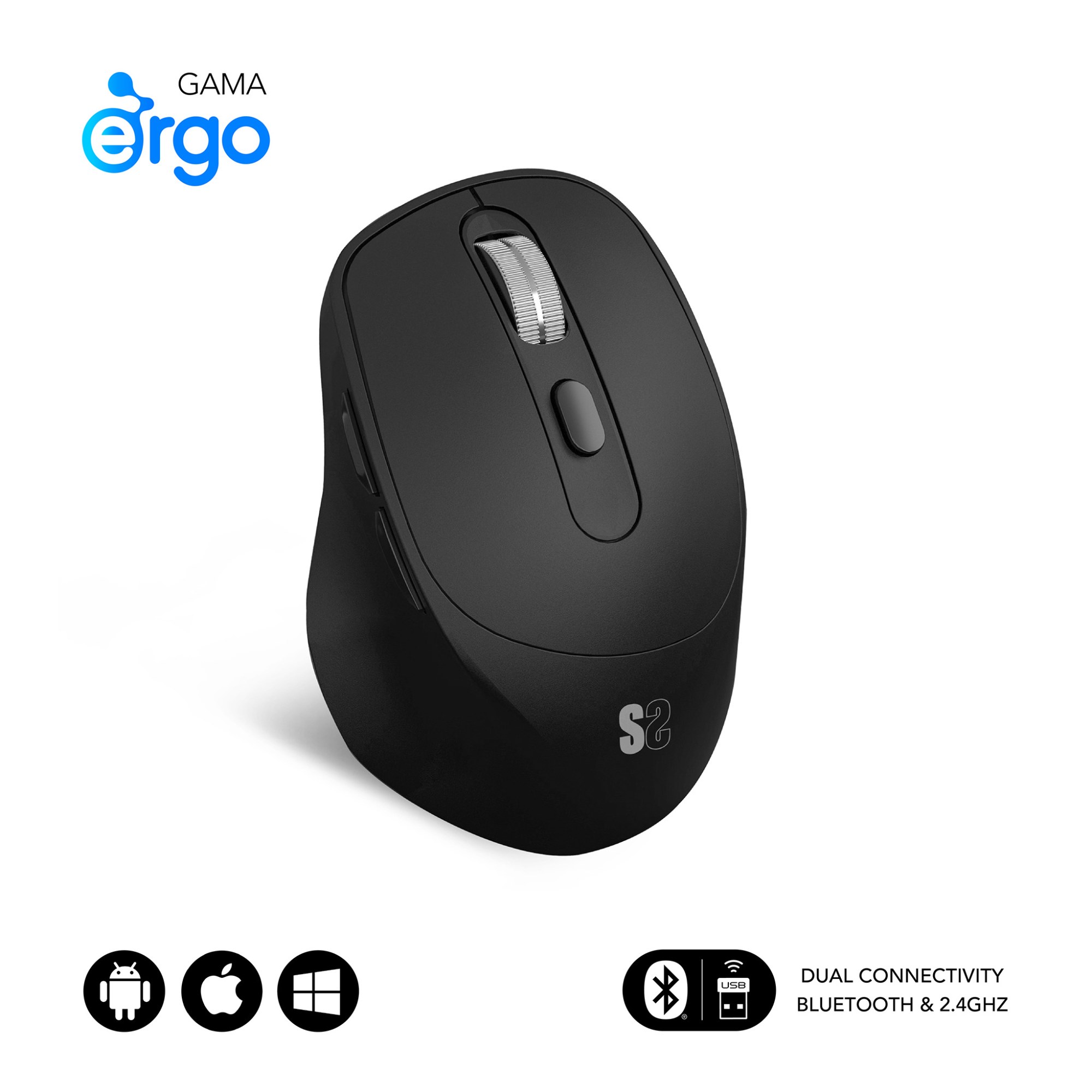 Ratón Subblim Curve Ergo Dual Inalámbrico Bluetooth Negro