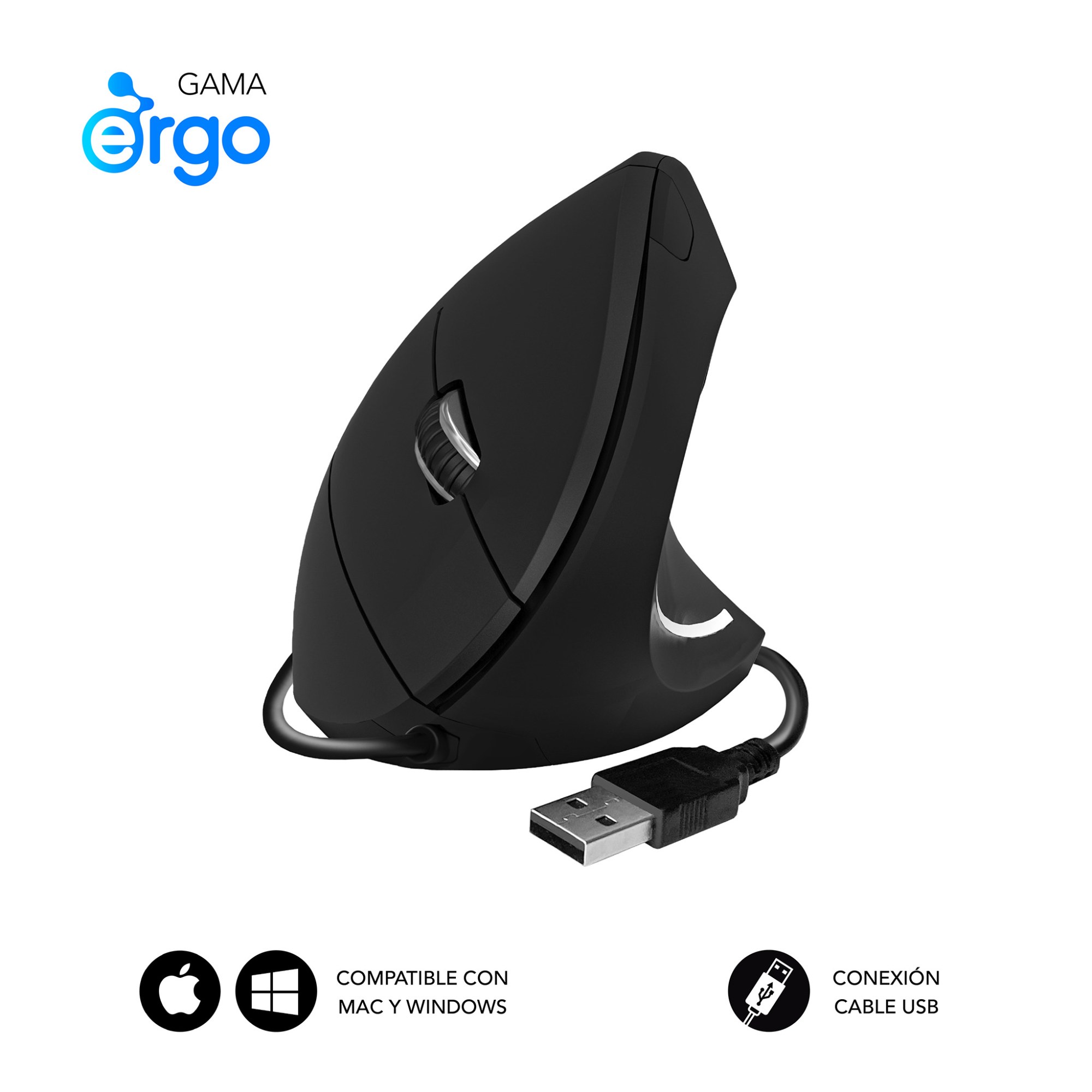 Ratón Subblim GLIDE VERTICAL ERGO Con cable Negro