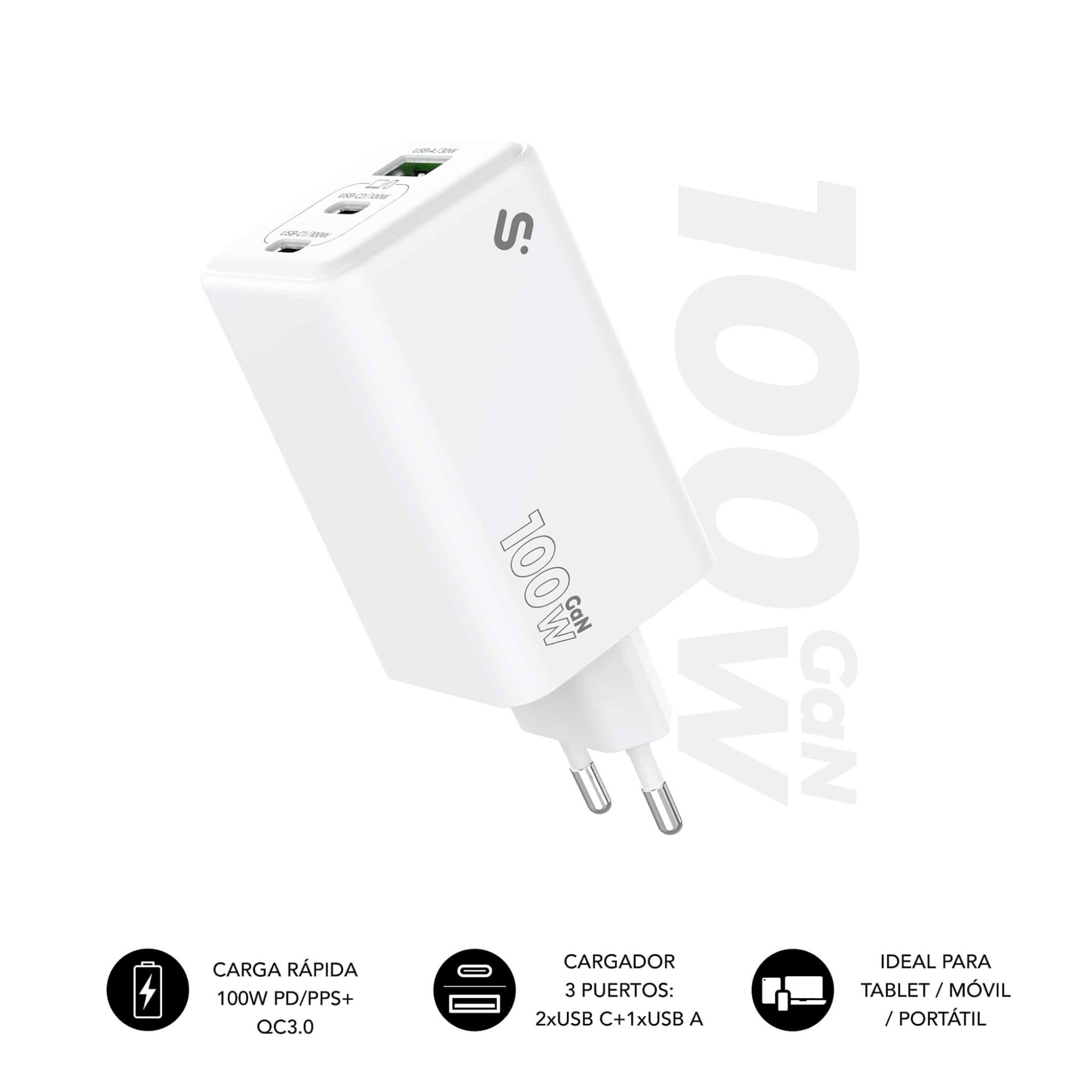 Cargador de pared Subblim SUBCHG-6G1003 USB-C USB-A Blanco 100W