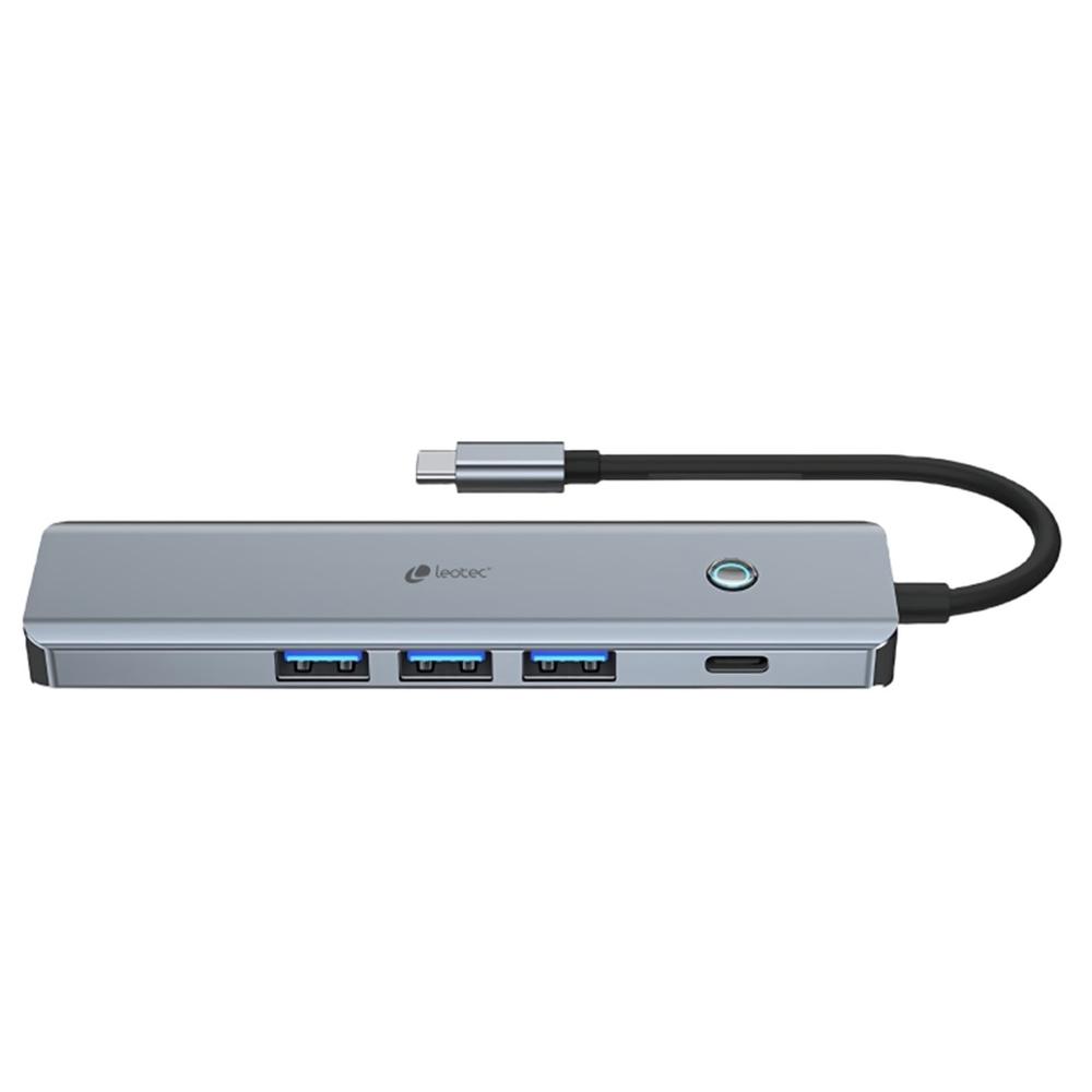 Docking Station Leotec 5 en 1 USB-C PD 100W 3 USB 3.0 HDMI Gris