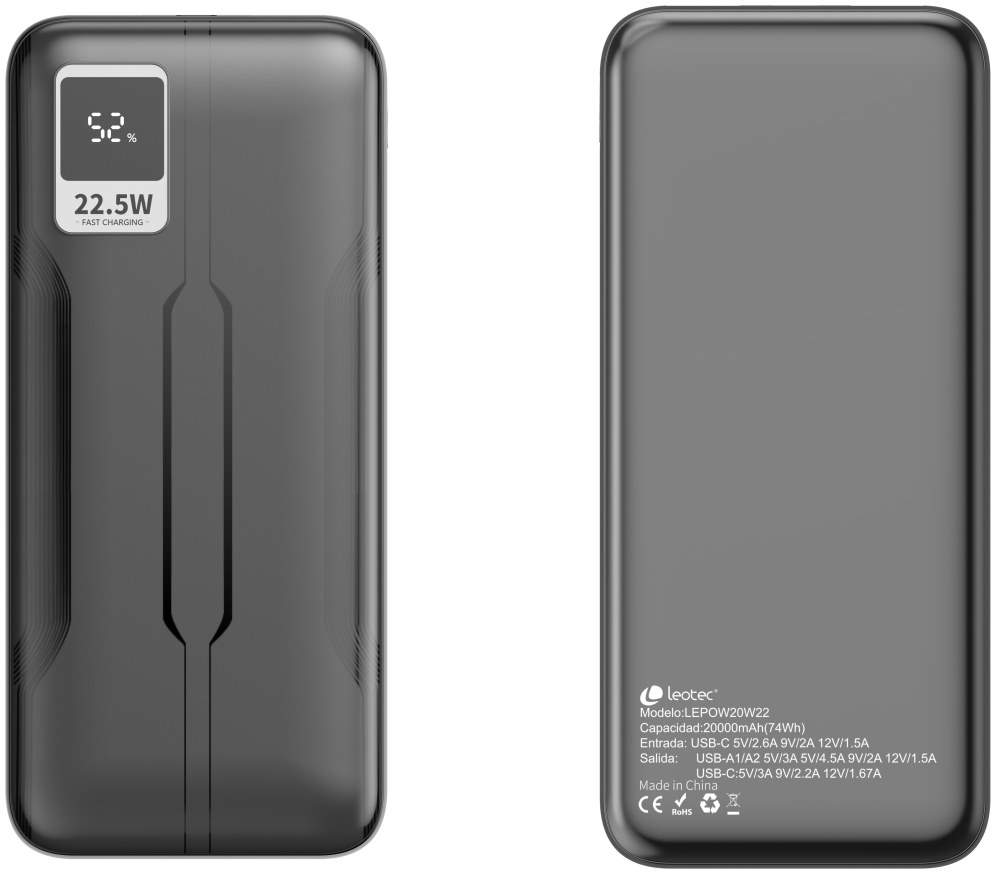 POWER BANK 20000mAh 22.5W NEGRO LEOTEC