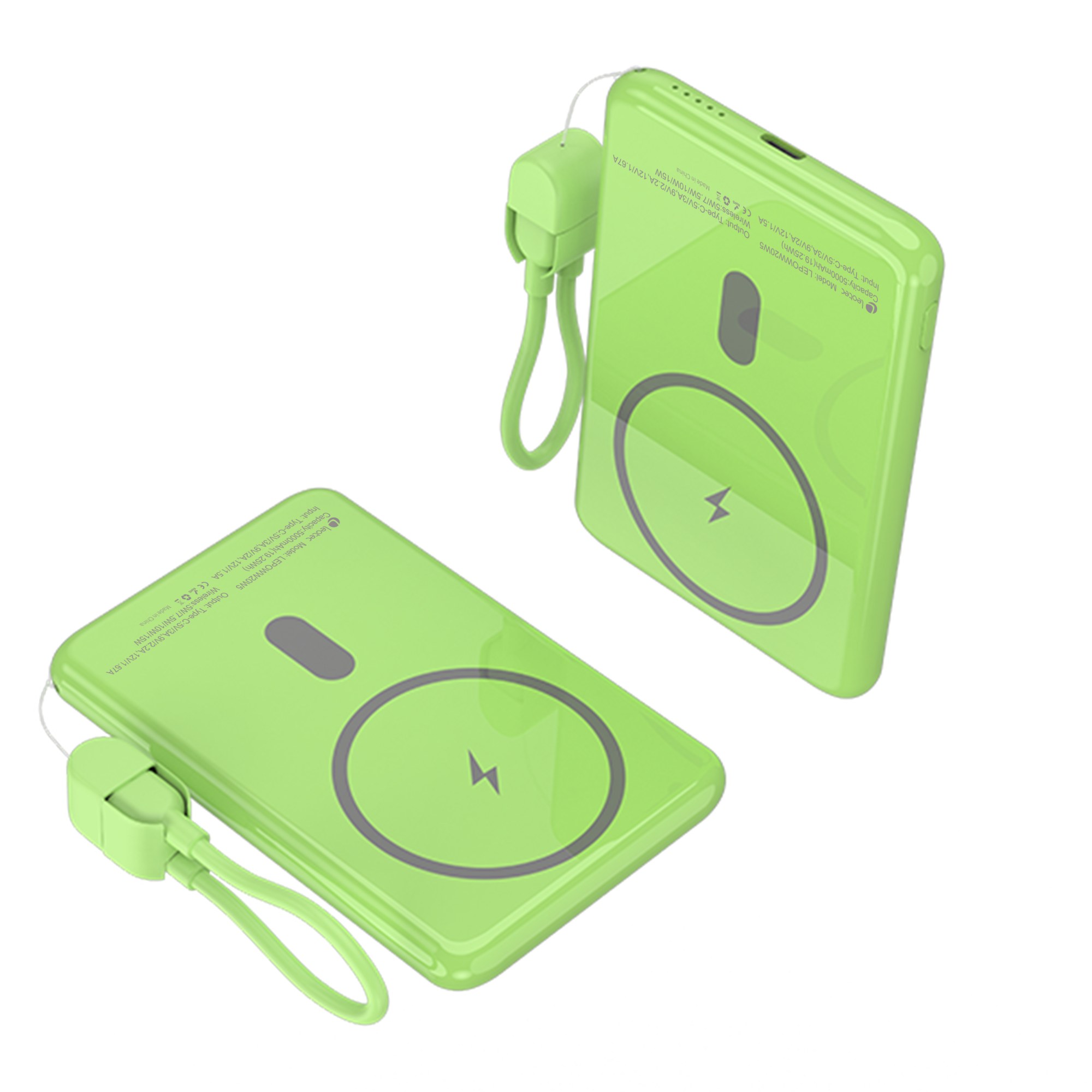 Batería externa Leotec Power Bank 5000mAh 20W USB-C Inalámbrico Verde 15W