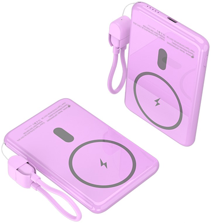 Batería externa Leotec Power Bank 5000mAh 20W USB-C Inalámbrico Rosa 15W