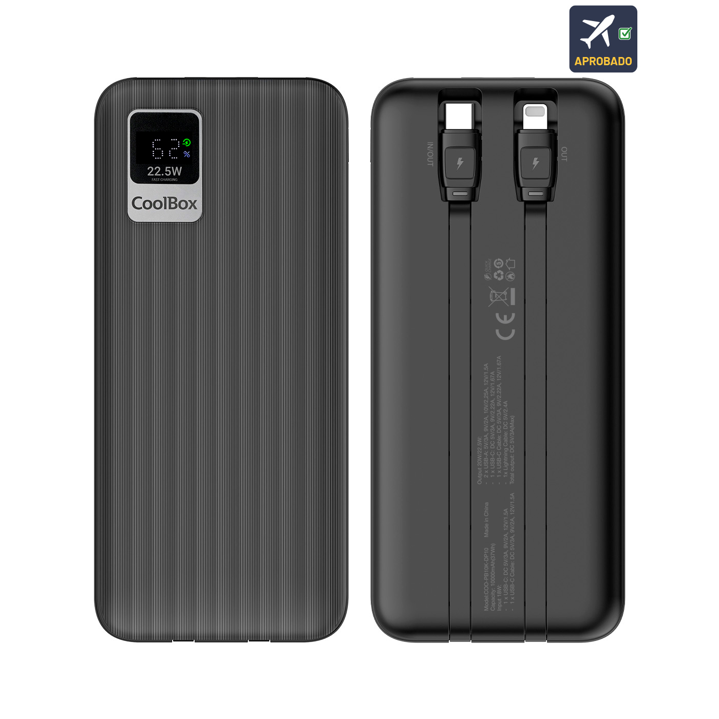 Batería externa CoolBox DP10 USB-C Lightning Negro