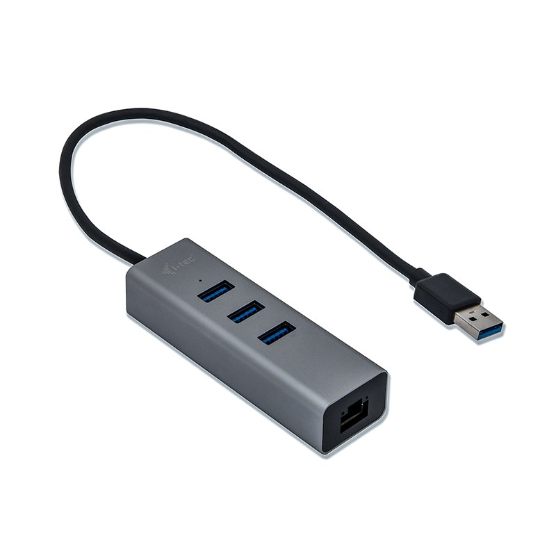Hub i-tec USB 3.0 con 3 puertos USB y Ethernet Gris