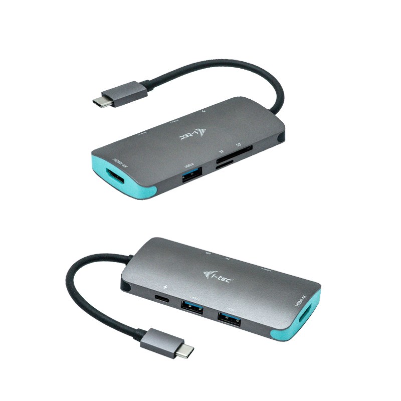 Hub USB-C i-tec 1 HDMI 3 puertos USB 3.0 lector SD 100W Power Delivery Plata