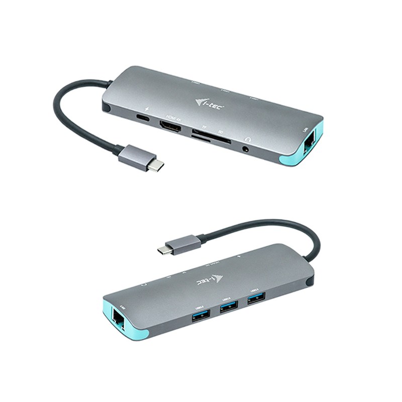 Hub USB-C i-tec Nano Docking Station 4K HDMI 3 puertos USB 3.0 Ethernet SD Plata