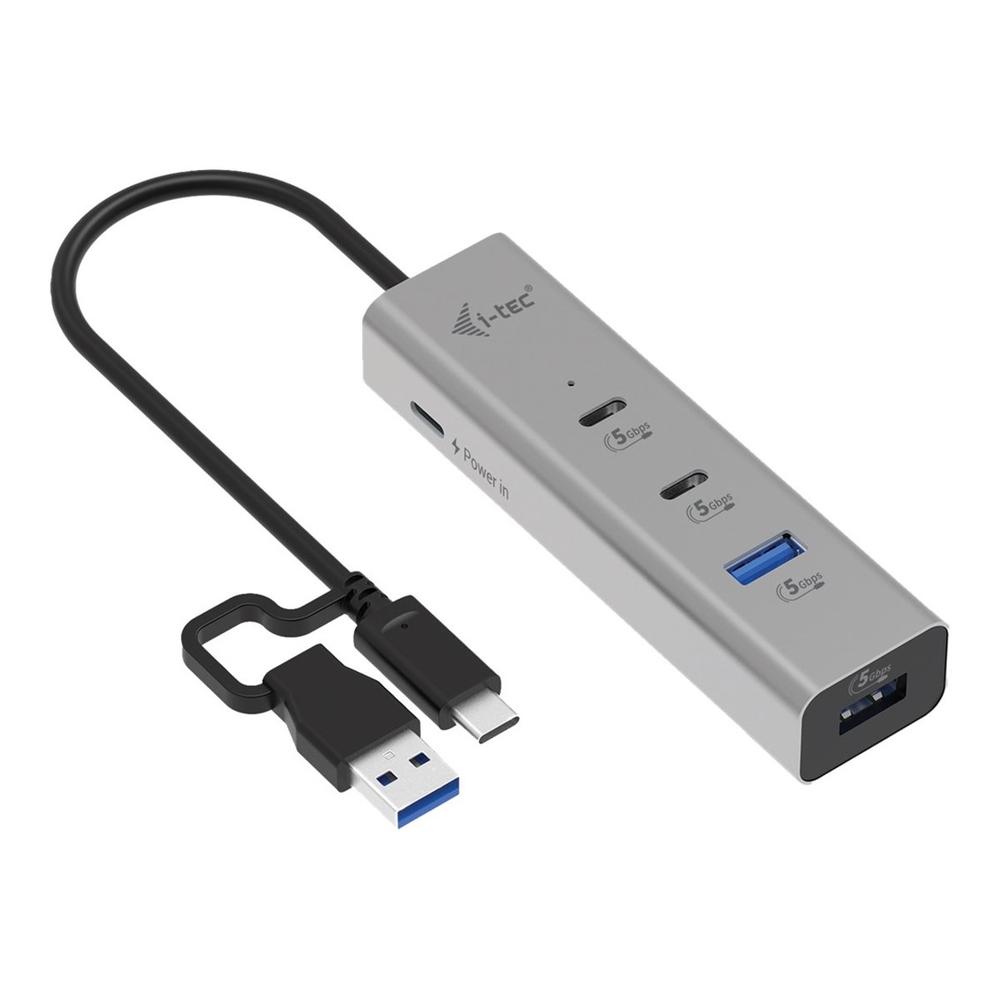 Hub USB i-tec USB-C 4 puertos USB 3.2 Gen 1 85W Power Delivery Plata