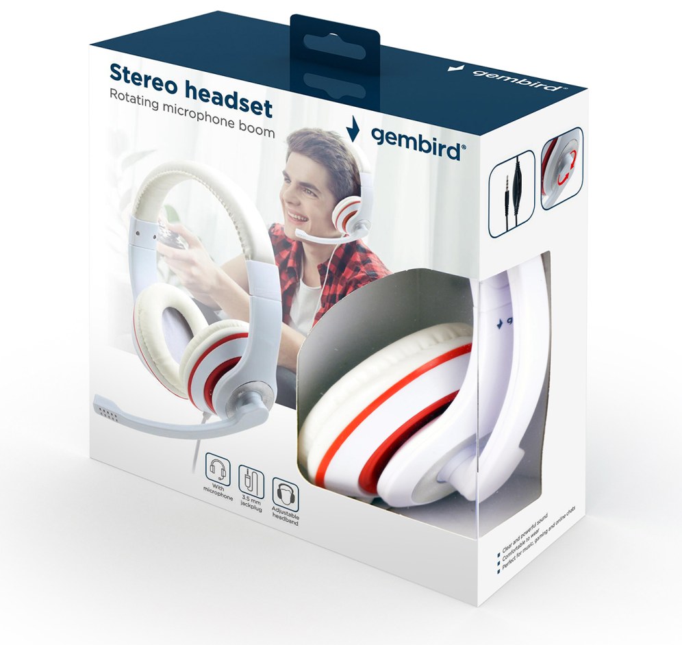 Auriculares Gembird MHS-03-WTRD Diadema Jack 3,5 mm Rojo