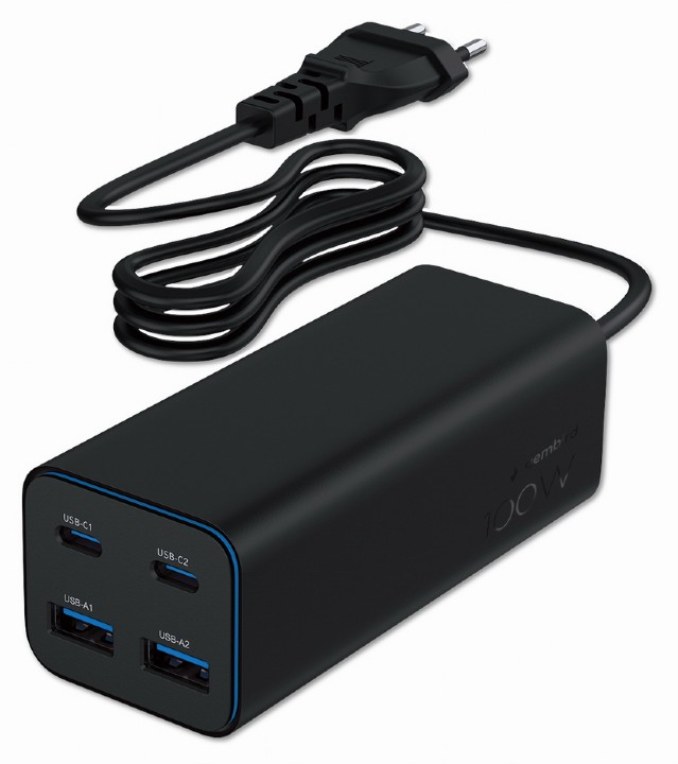 Cargador de pared Gembird TA-UC-2A2C-PD100-01-BK USB-C USB-A Negro 100W