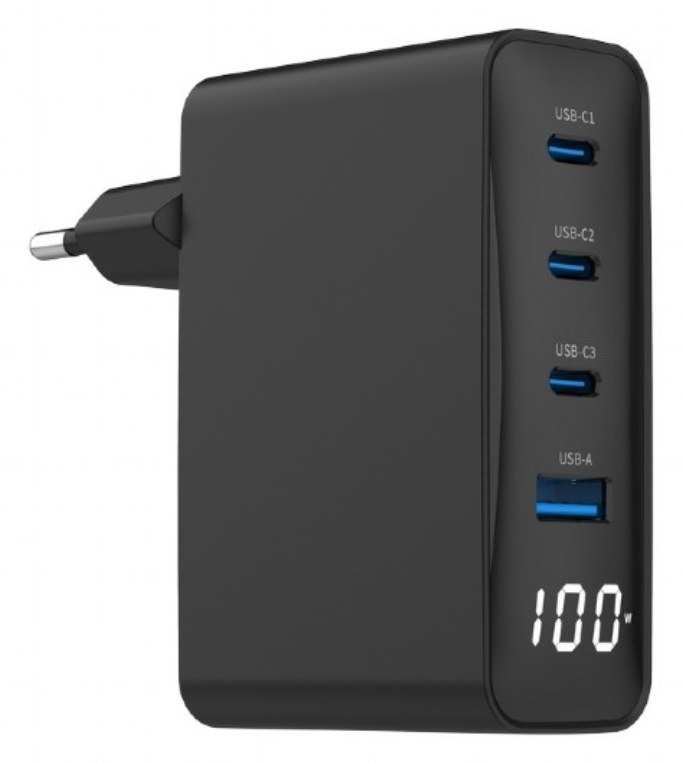 Cargador de pared Gembird TA-UC-PDQC100LCD-01-BK USB-C USB-A Negro 100W
