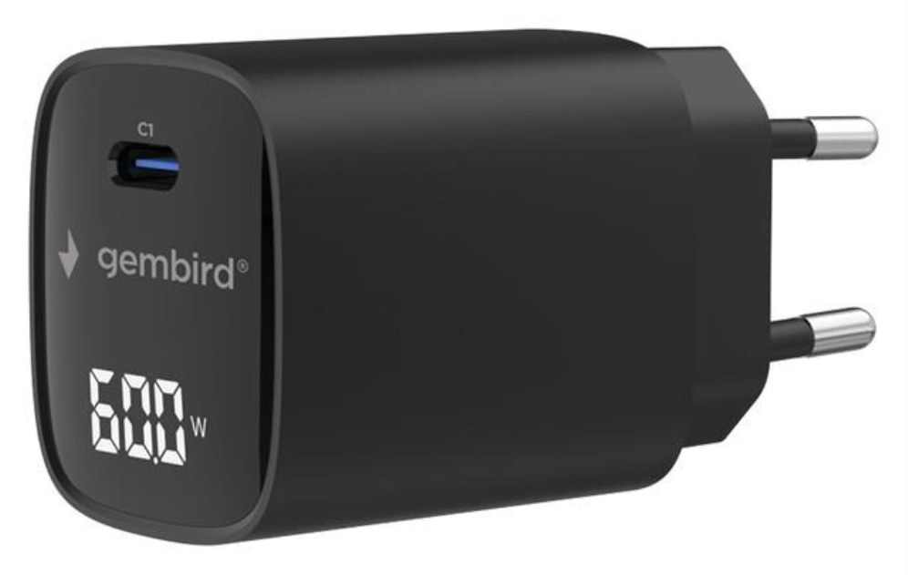 Cargador de pared Gembird TA-UC-1C-PD60LCD-01-BK USB-C Negro