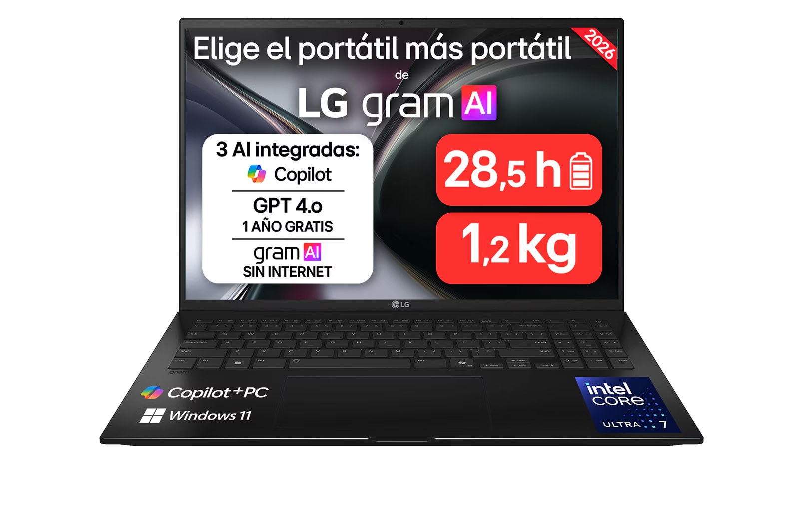 Portátil LG Gram 16 U7-258V Intel Core Ultra 7 258V 32GB 512GB SSD Negro