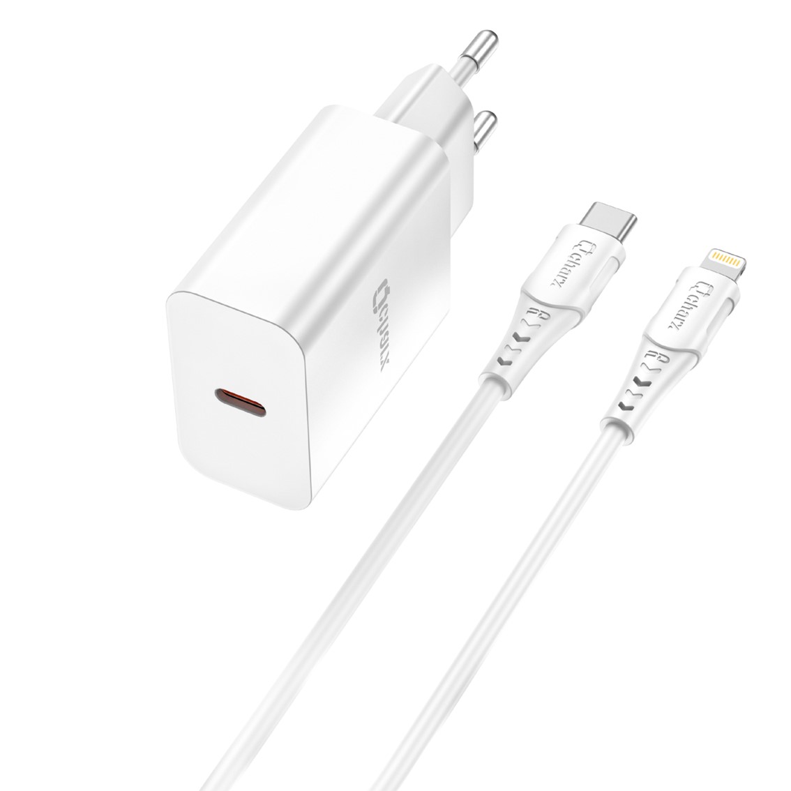 Cargador de pared Qcharx international Chronos 3A 20W USB-C Lightning Blanco