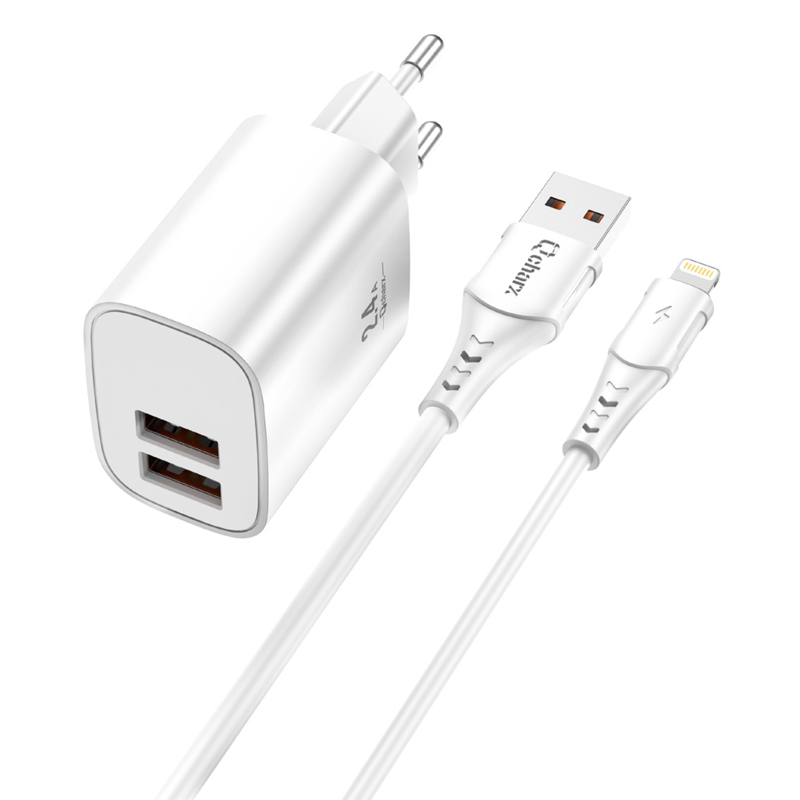 Cargador de pared Qcharx international APOLO 24A+ USB-A Lightning Blanco