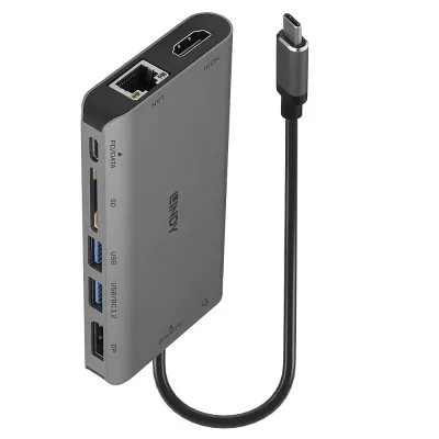 Hub USB-C Lindy 43323 USB 3.2 Gen 1 HDMI DisplayPort 100W Negro