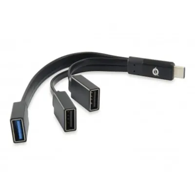 Hub USB Conceptronic HUBBIES01B USB-C 3 puertos Negro