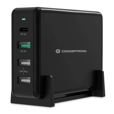 Cargador de pared Conceptronic OZUL01B USB-C USB-A Negro