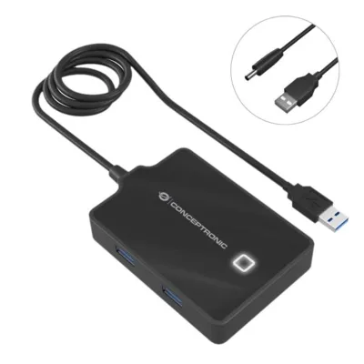 Hub USB Conceptronic HUBBIES11B 4 puertos USB 3.0 Negro
