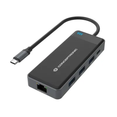 Hub USB-C Conceptronic DONN14G 7 en 1 2x HDMI 2x USB-A 100W Power Delivery Ethernet Gris