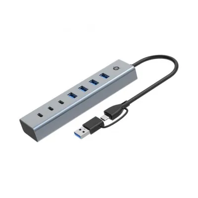 Hub USB Conceptronic HUBBIES20G 7 puertos USB-C Gris