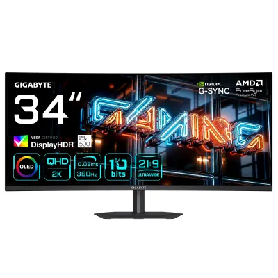 Monitor Gigabyte MO34WQC36 34" UWQHD 3440x1440 360Hz OLED Curvo Negro