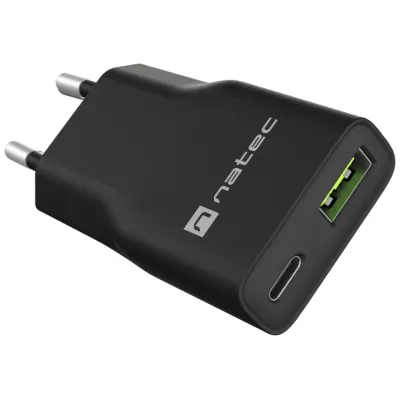 Cargador de pared Natec NUC-2377 USB-C USB-A Negro 20W
