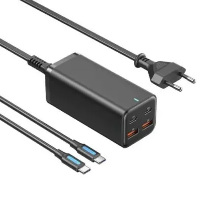 CARGADOR PARED 100W 2xUSB-C + CABLE USB-C/ 2xUSB-A NEGRO VENTION