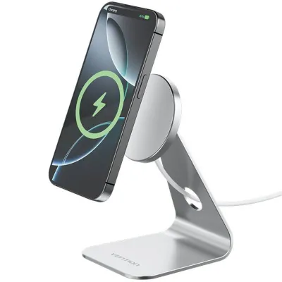 Cargador inalámbrico Vention Base de carga MagSafe 15W USB-C Inalámbrico Plata