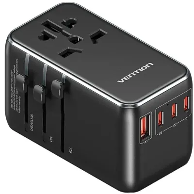 CARGADOR PARED UNIVERSAL TOMA DE CORRIENTE/3xUSB-C/USB-A 120W NEGRO VENTION