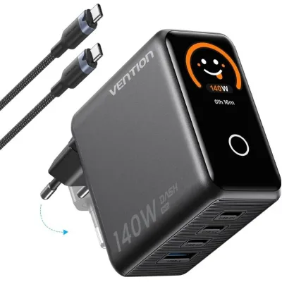 Cargador de pared Vention TZ-FCO USB-C USB-A Negro 140W (cable USB-C)