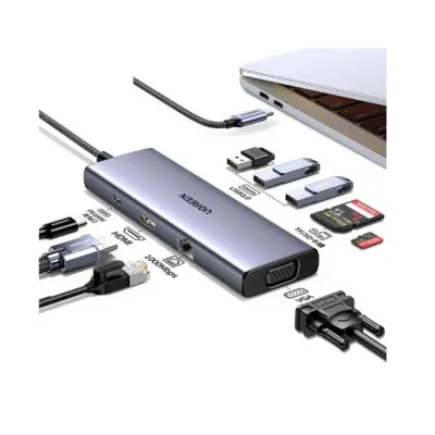 Hub USB UGREEN Revodok 6 en 1 USB-C HDMI VGA Ethernet Plata