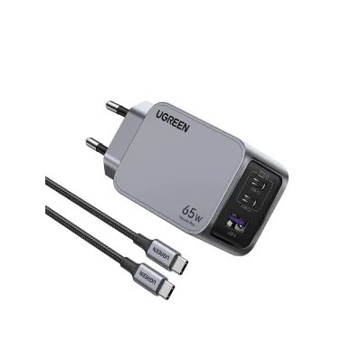Cargador de pared Ugreen 65W GaN Tech Mini Fast Charger USB-C USB-A Gris