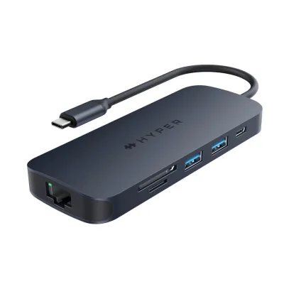 Hub USB HYPER HD4004GL USB-C 8 puertos HDMI Ethernet lector SD 140W Azul