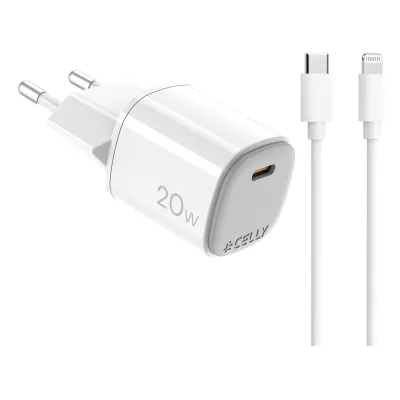 Cargador de pared Celly UPTC1USBC20WCTL USB-C USB-A (Cable)