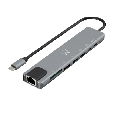 Hub USB-C Ewent EW1146 8 en 1 HDMI 4K Ethernet SD Gris